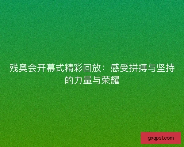 残奥会开幕式精彩回放：感受拼搏与坚持的力量与荣耀